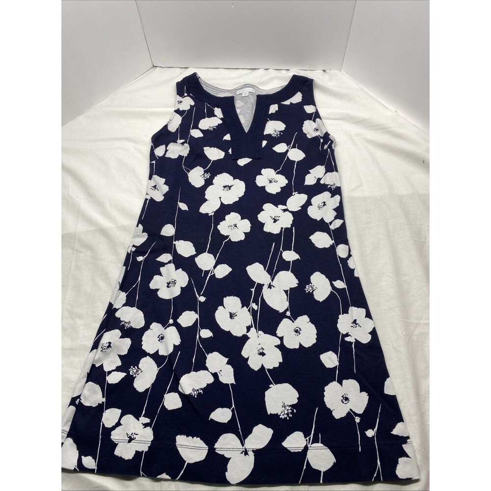 New York & Company Dress Workwear Navy Blue White Floral Sleeveless Knit M